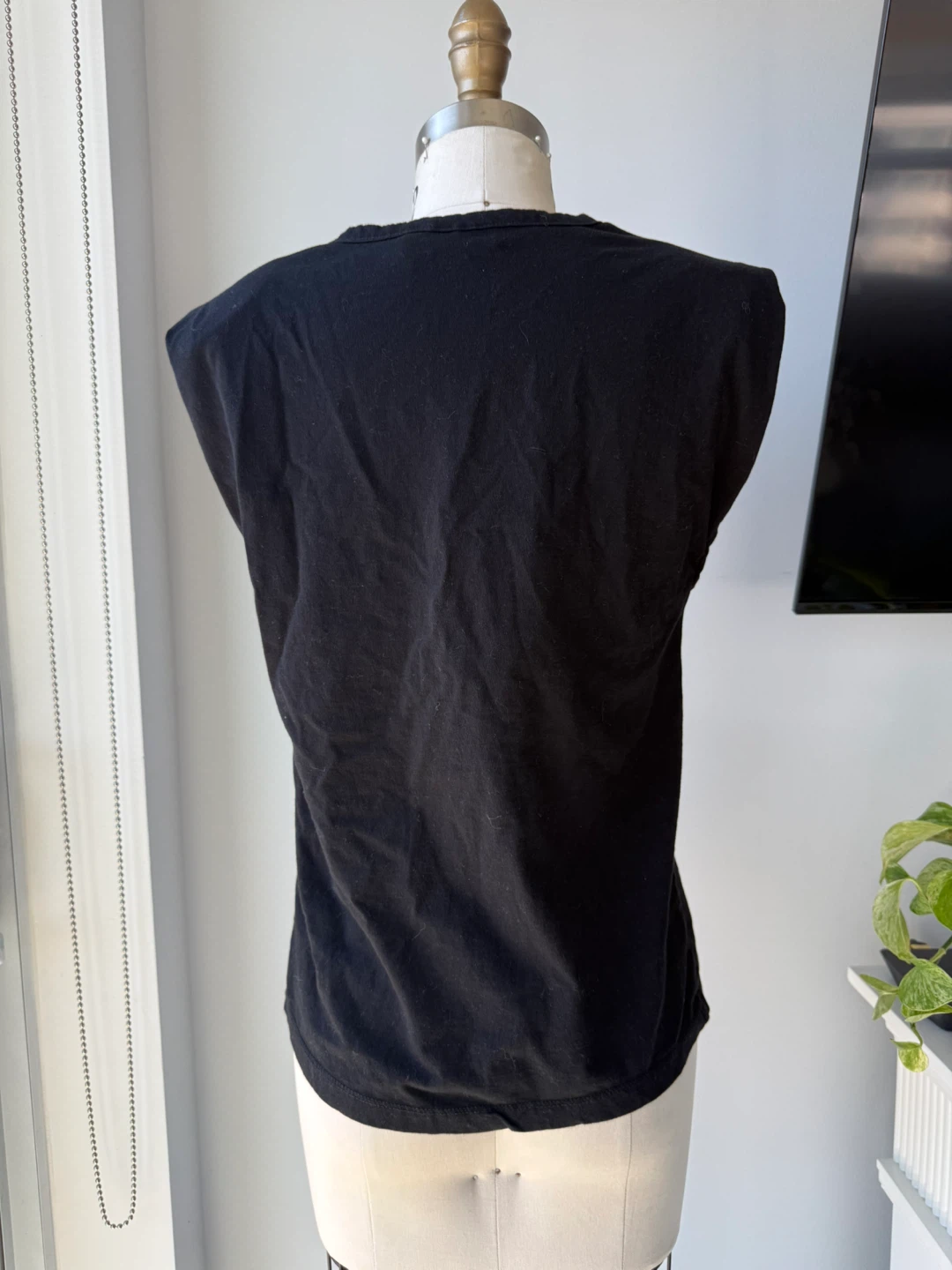 ASOS Black Cotton Sleeveless padded shoulders Tshirt size 2 - photo 2