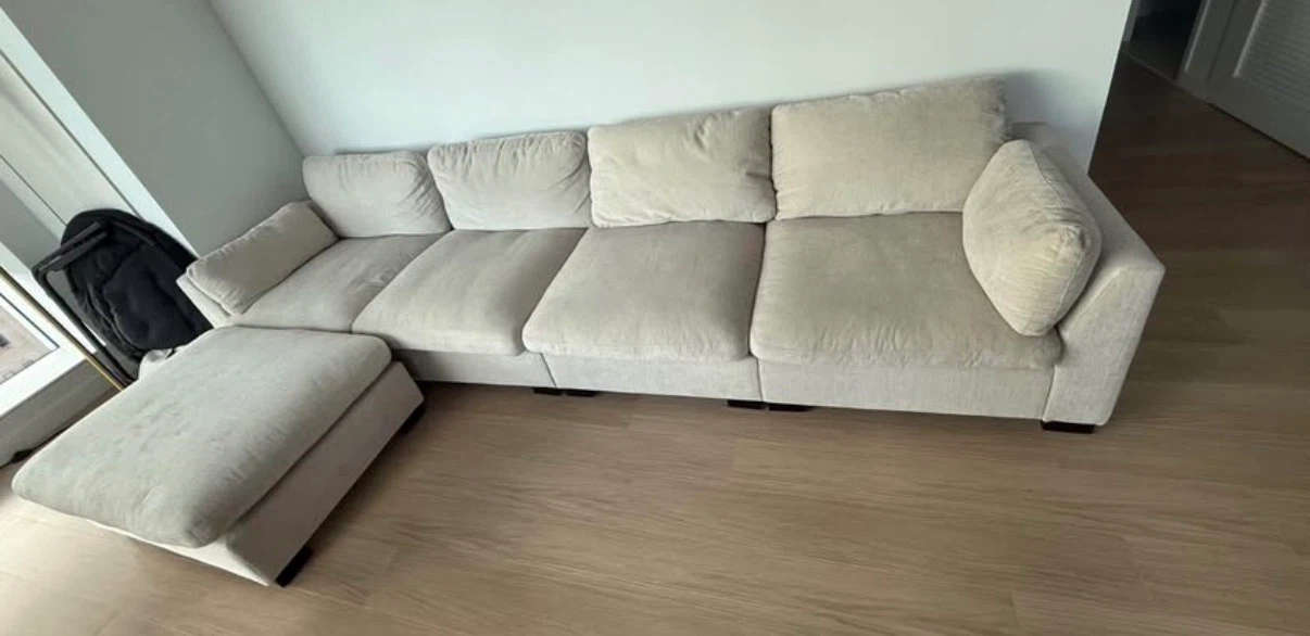 Cream Sectional Sofa with Ottoman - photo 2