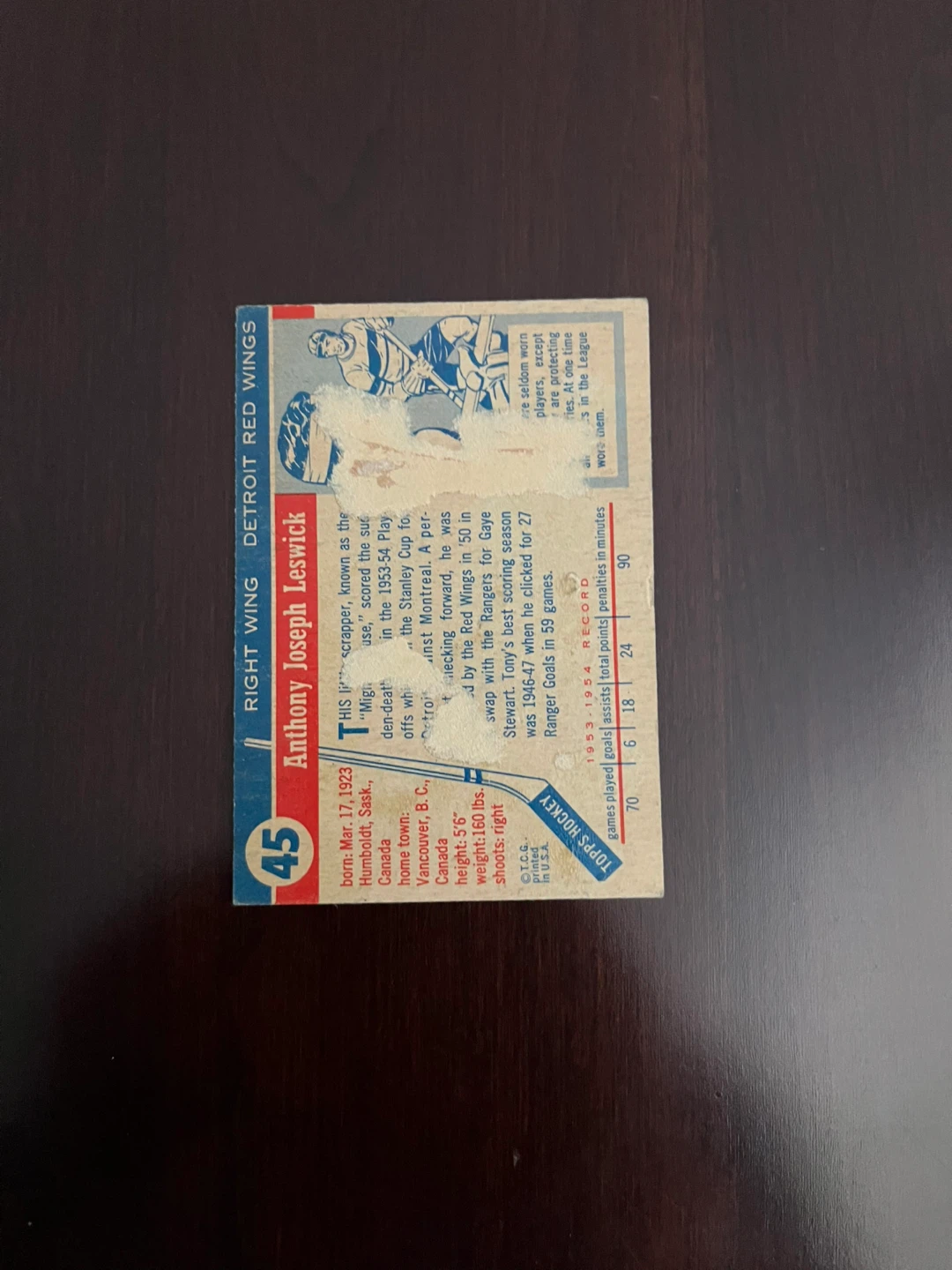 1954 TOPPS 45 TONY LESWICK - photo 2