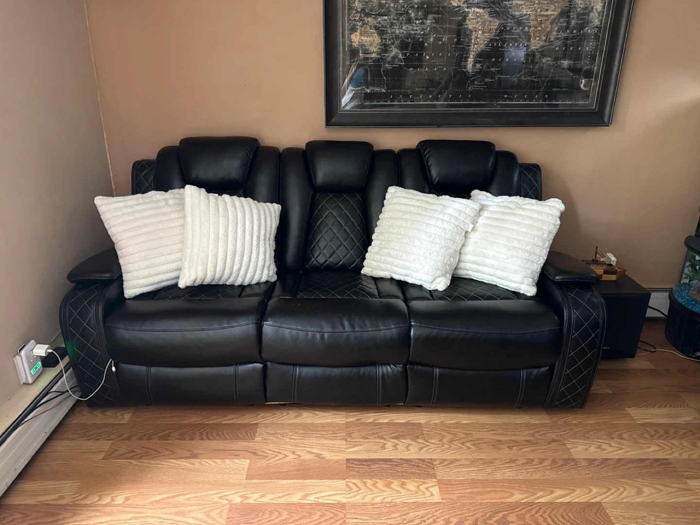 Black Leather Loveseat Recliner with Pillow Tops