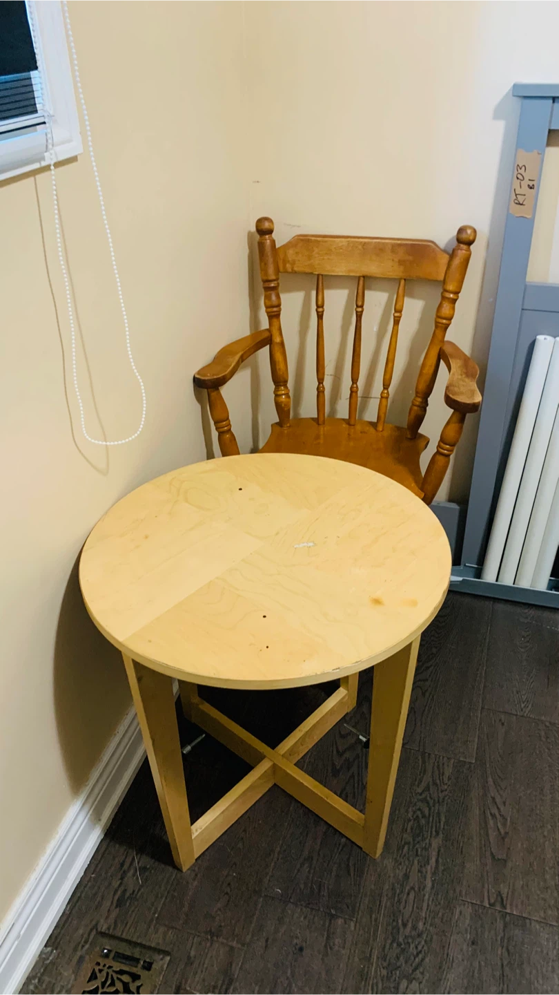 Round Wooden End Table and Chair