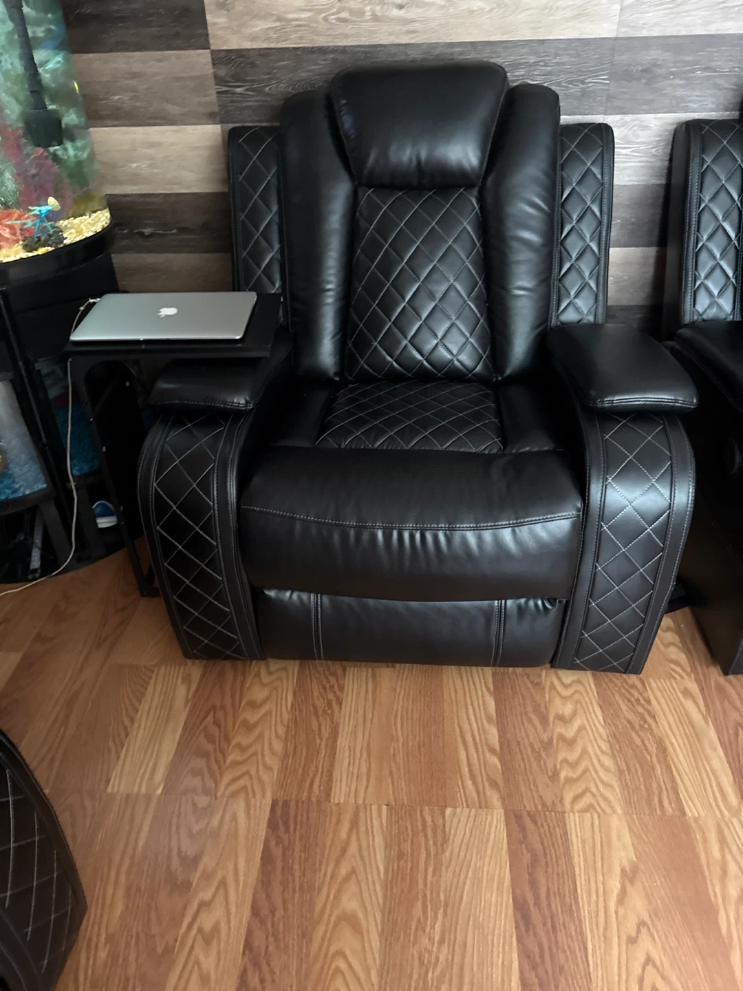 Black Leather Recliner Chair with Quilted Design