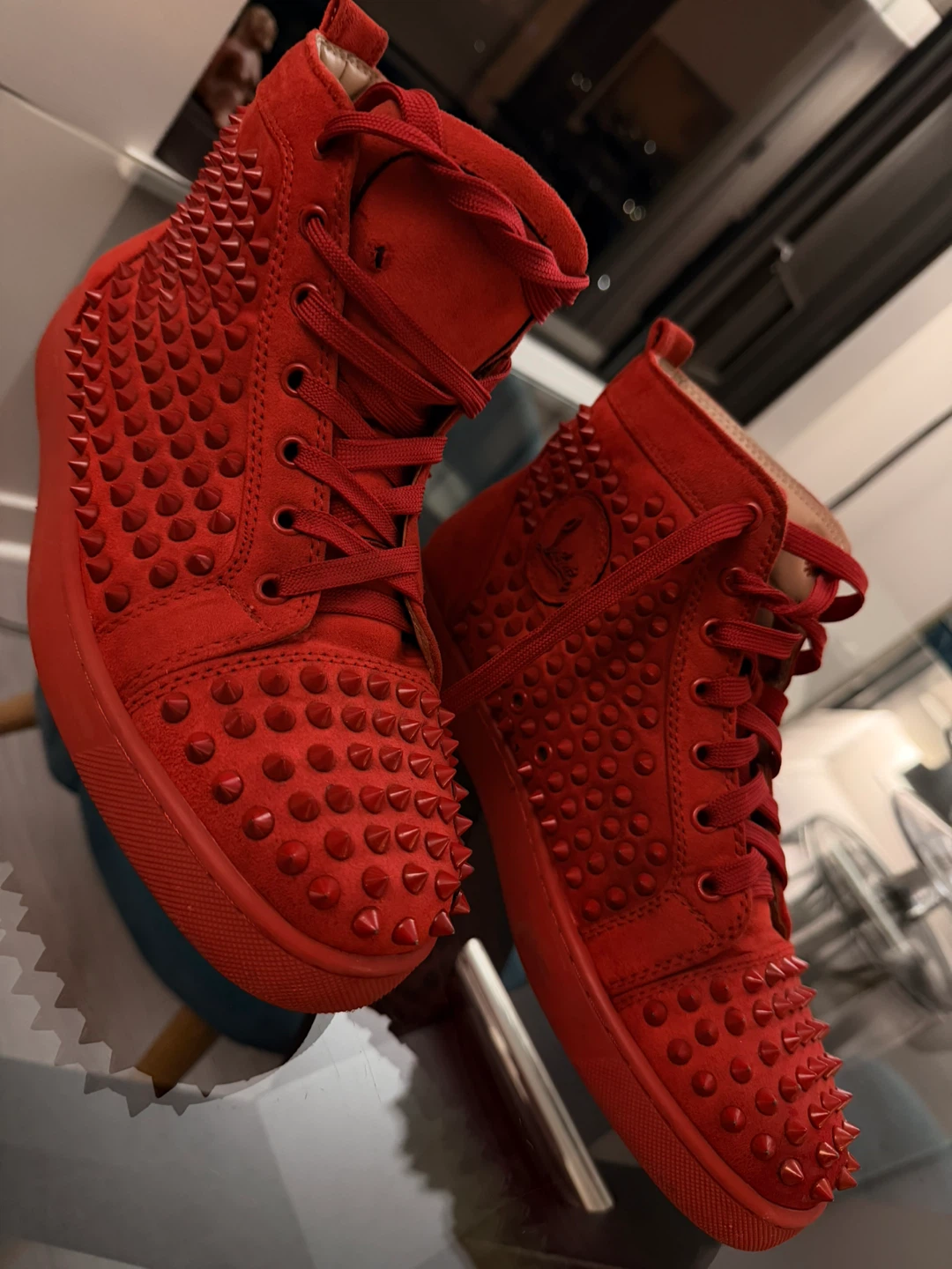 Christian Louboutin Red Spiked Sneakers 42 - photo 2