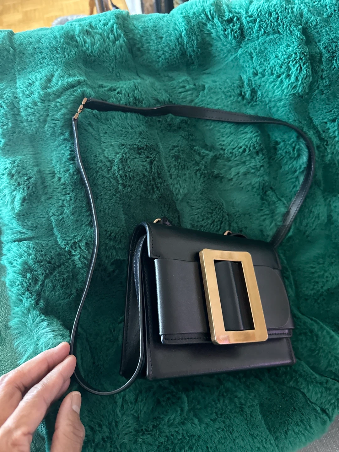 Black Leather Shoulder Bag with Gold Buckle - photo 2