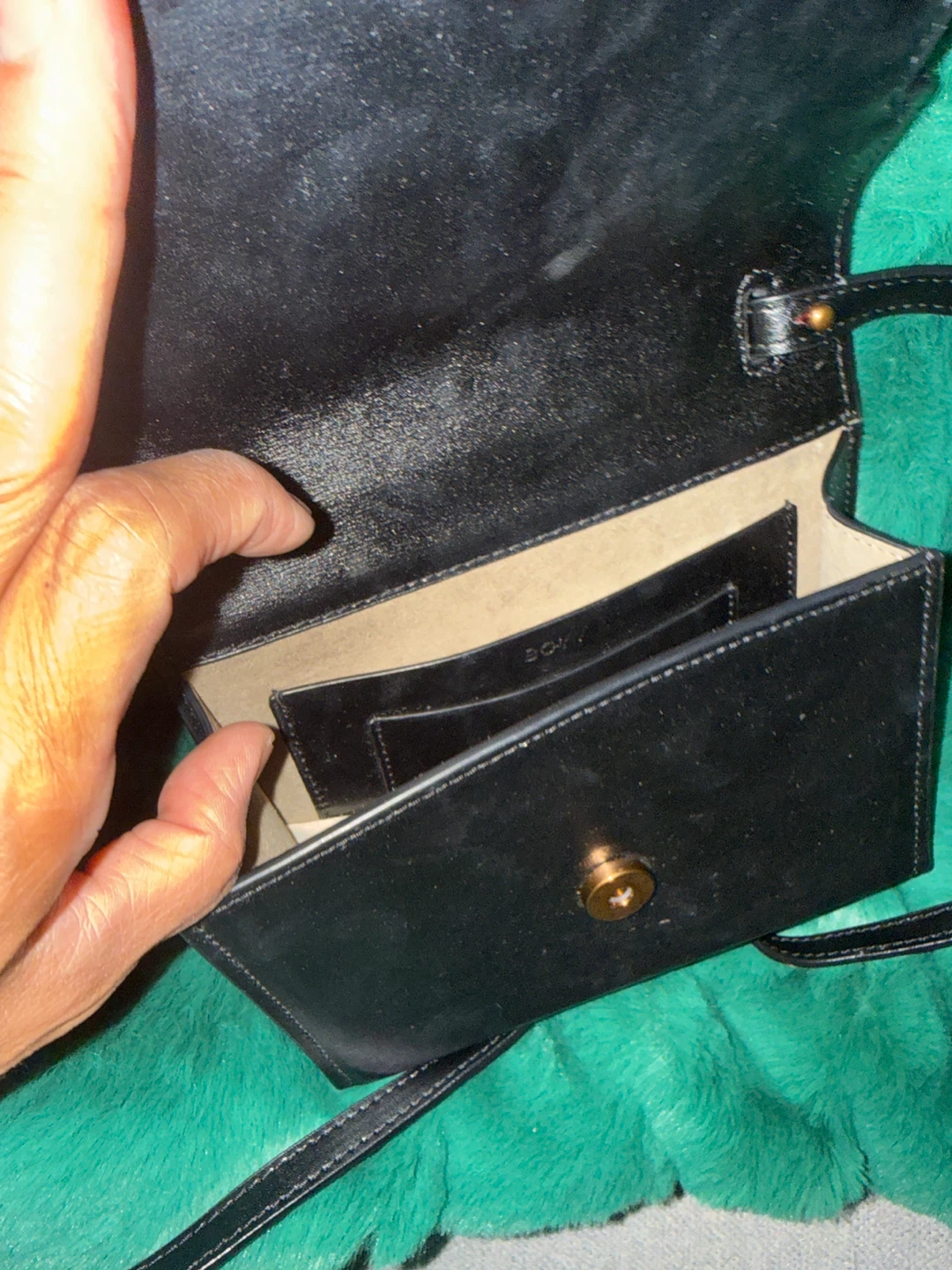 Black Leather Shoulder Bag with Gold Buckle - photo 4