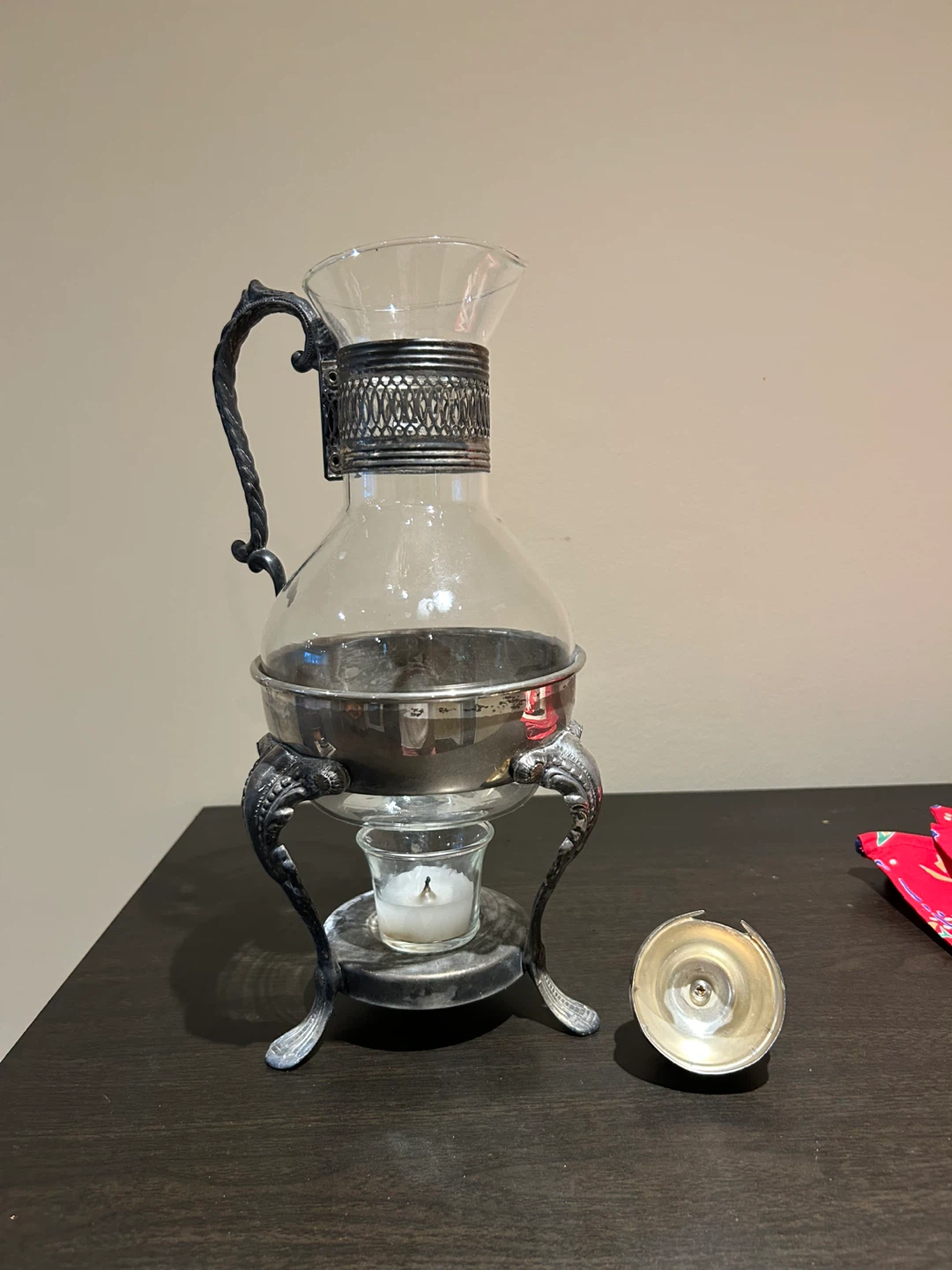 Vintage Glass and Metal Serving Carafe with Warmer