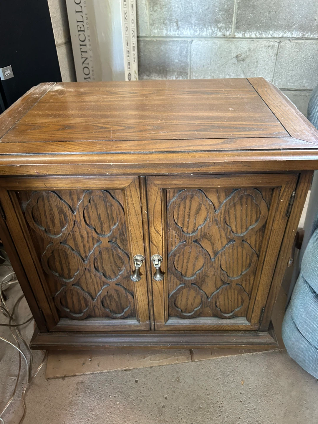One pair Vintage Wood Cabinet with Carved Doors