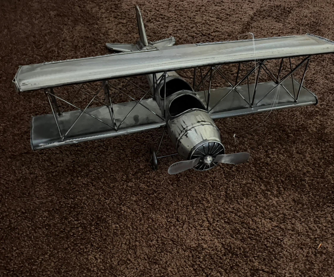 Pottery Barn Vintage Style Biplane Metal Sculpture - photo 3