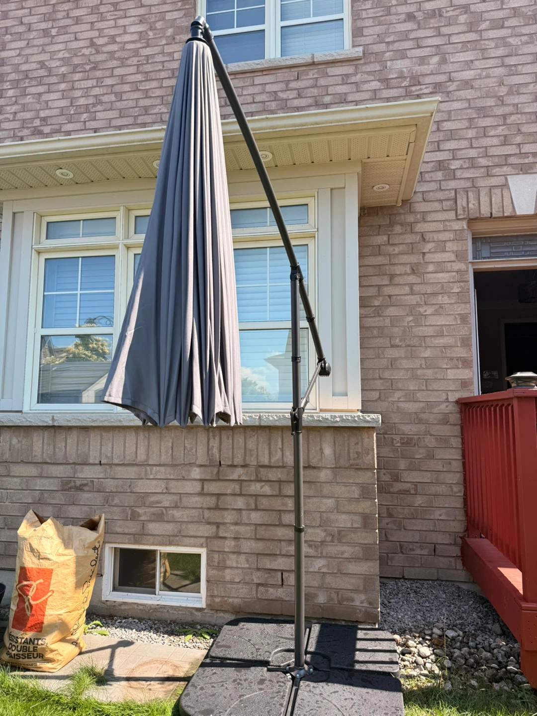 Grey Cantilever Patio Umbrella with Base