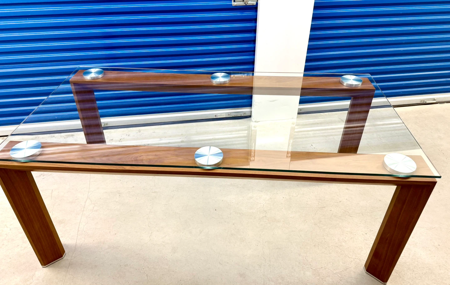 Modern Glass Dining Table with Solid Wood Base - photo 5