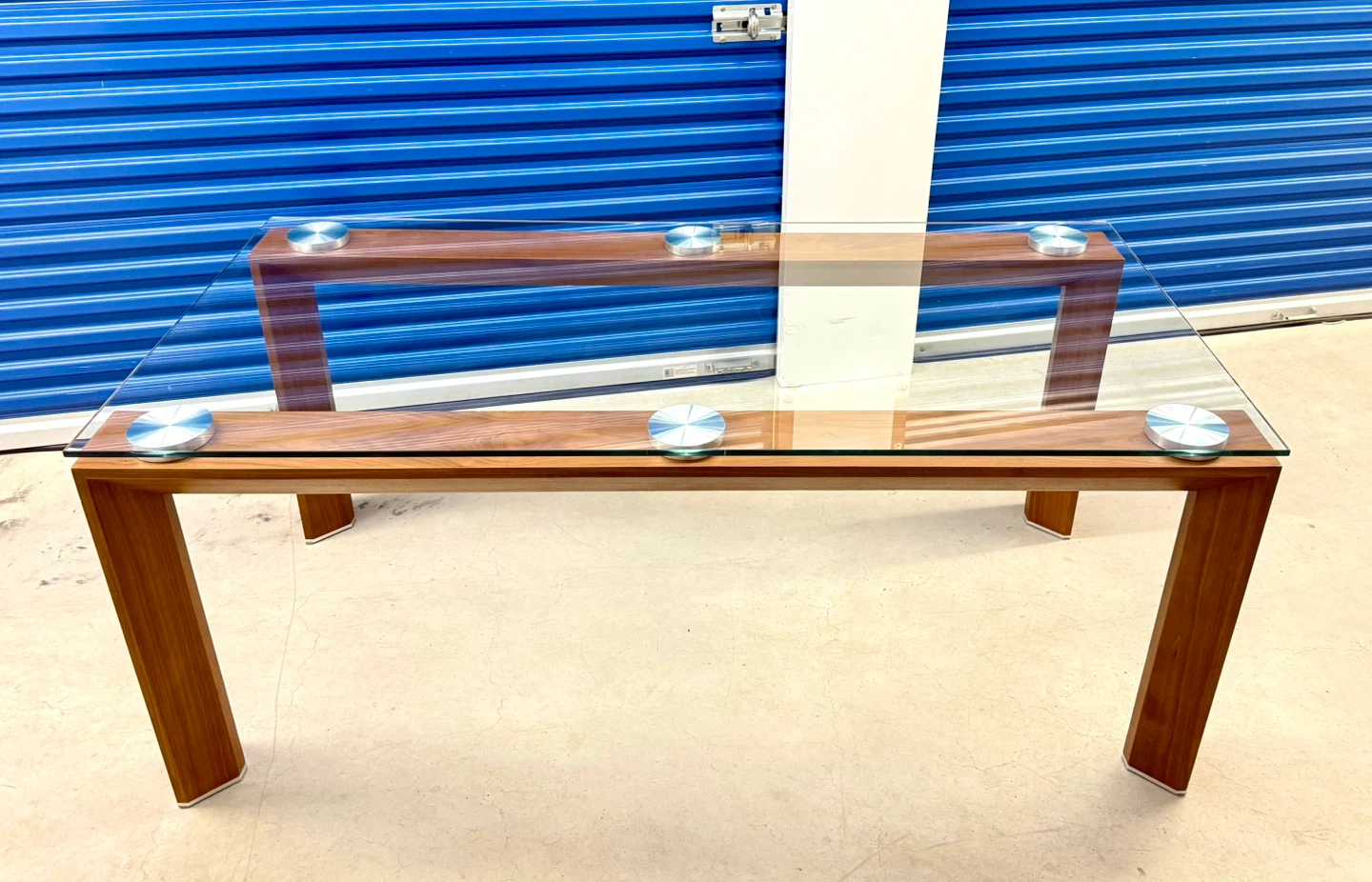 Modern Glass Dining Table with Solid Wood Base - photo 2