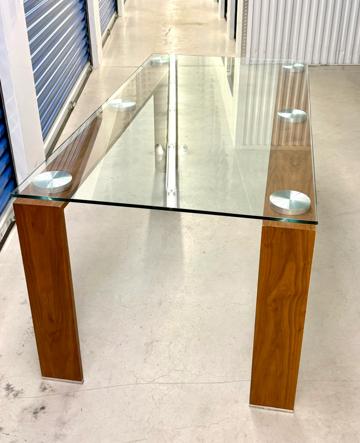 Modern Glass Dining Table with Solid Wood Base