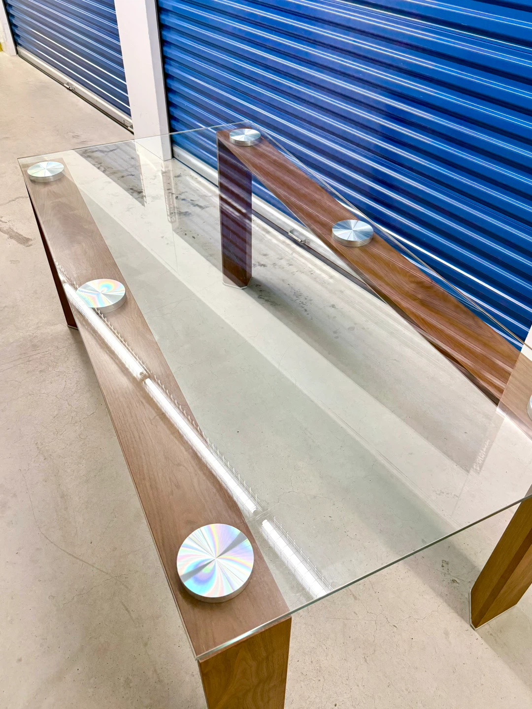 Modern Glass Dining Table with Solid Wood Base - photo 4