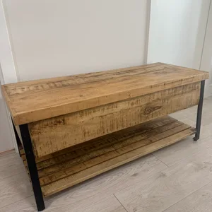 Wooden Storage Bench with Metal Frame