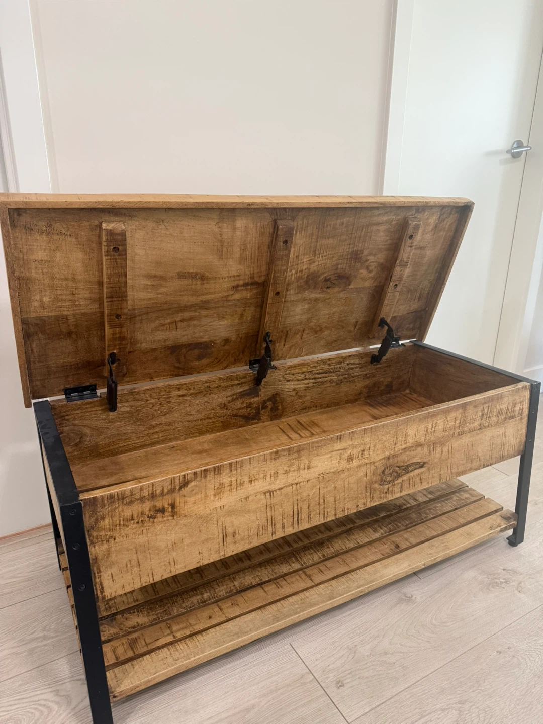Wooden Storage Bench with Metal Frame - photo 2