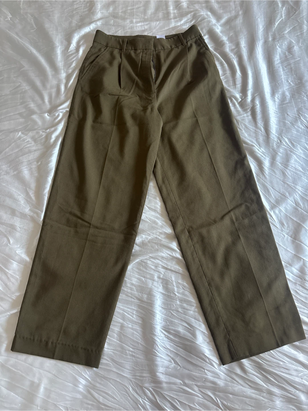 Zara Olive Green Pleated Trousers Size XS