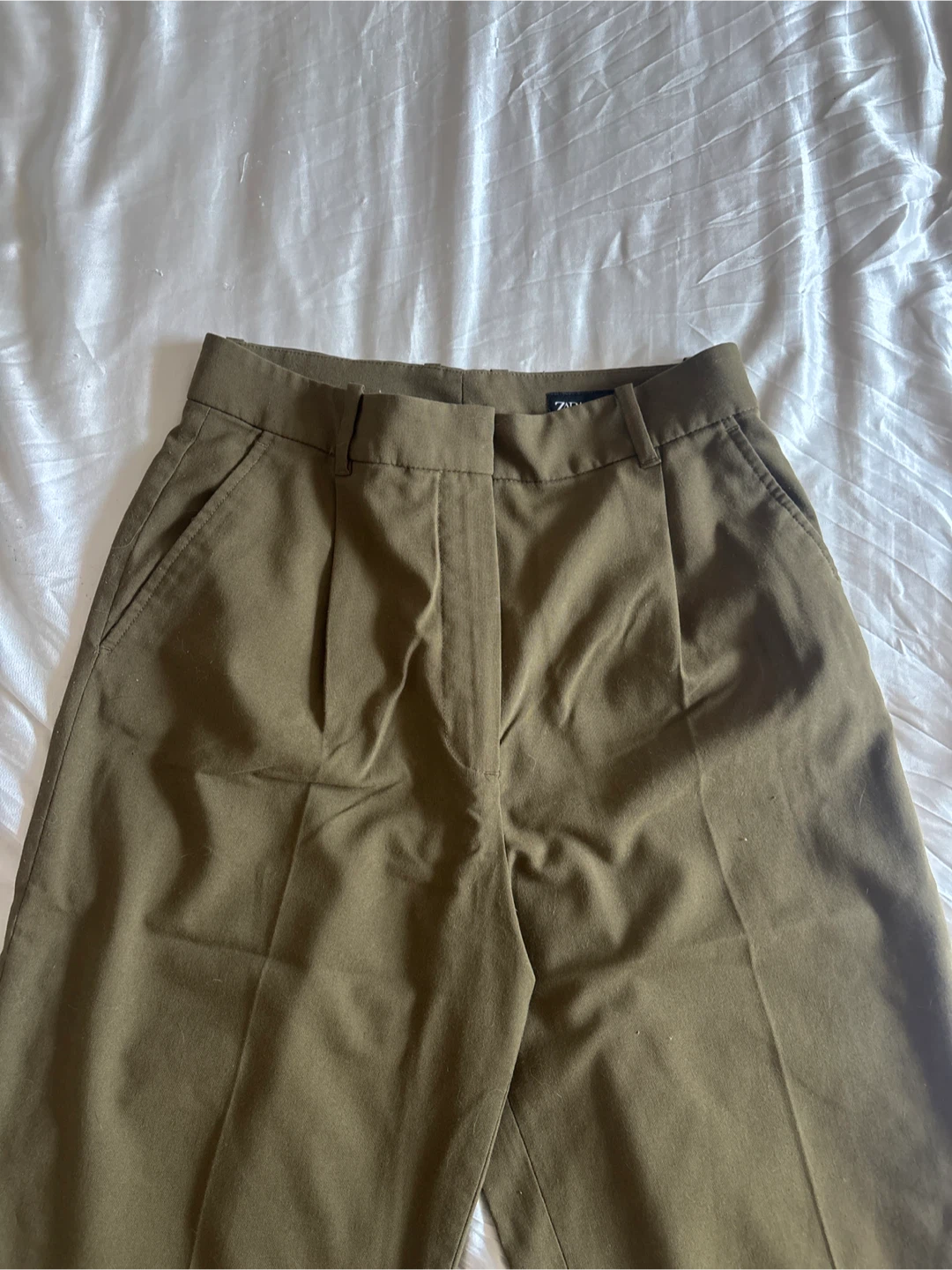 Zara Olive Green Pleated Trousers Size XS - photo 2