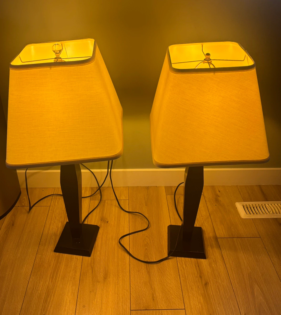 Set of 2 Square Lamps with Yellow Shades