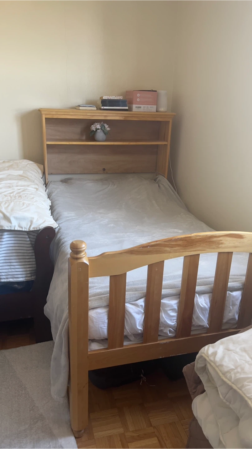 Wooden Twin Bed Frame with Headboard Shelf - photo 2