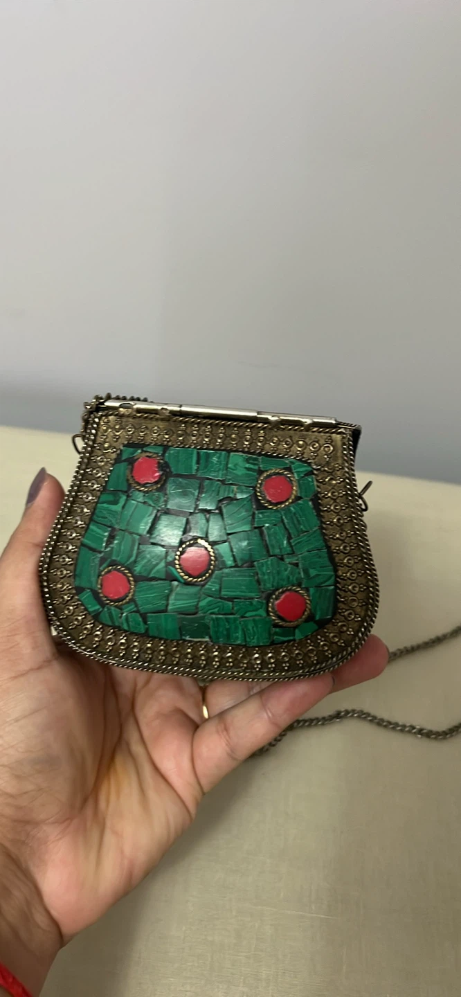 Boho Brass Metal Coin Purse with Chain - photo 2