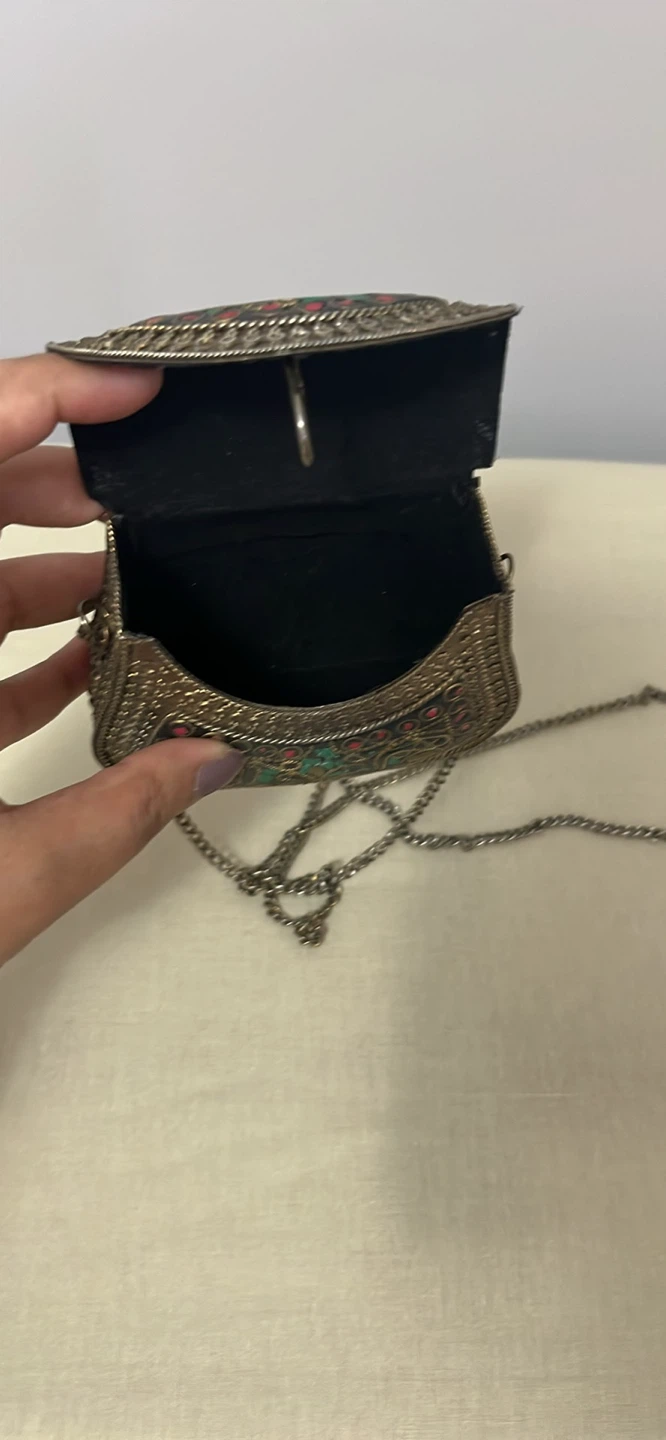 Boho Brass Metal Coin Purse with Chain - photo 3