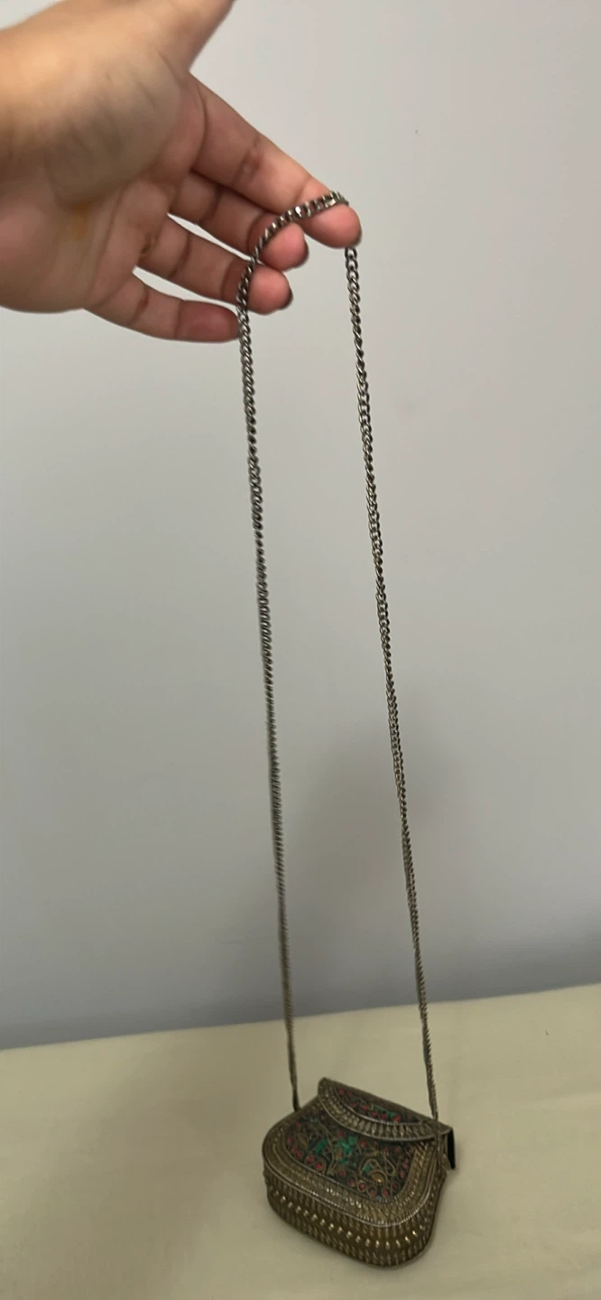 Boho Brass Metal Coin Purse with Chain - photo 4