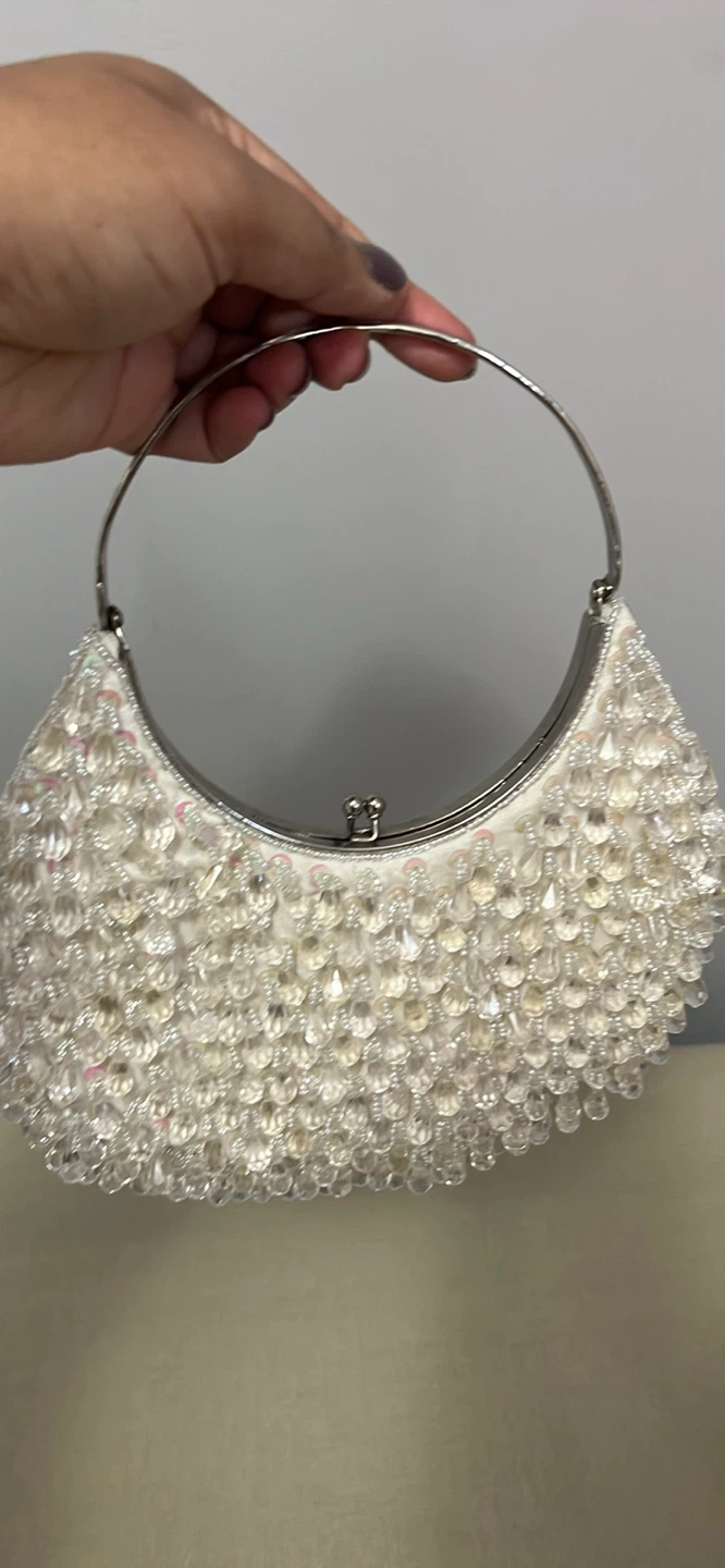 White Beaded Crescent Handbag - photo 2