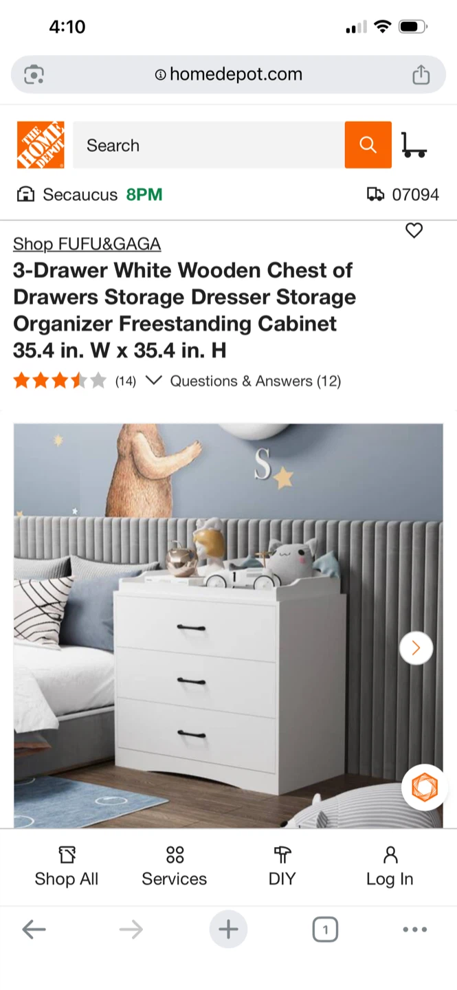 FUFU&GAGA 3-Drawer White Wooden Dresser