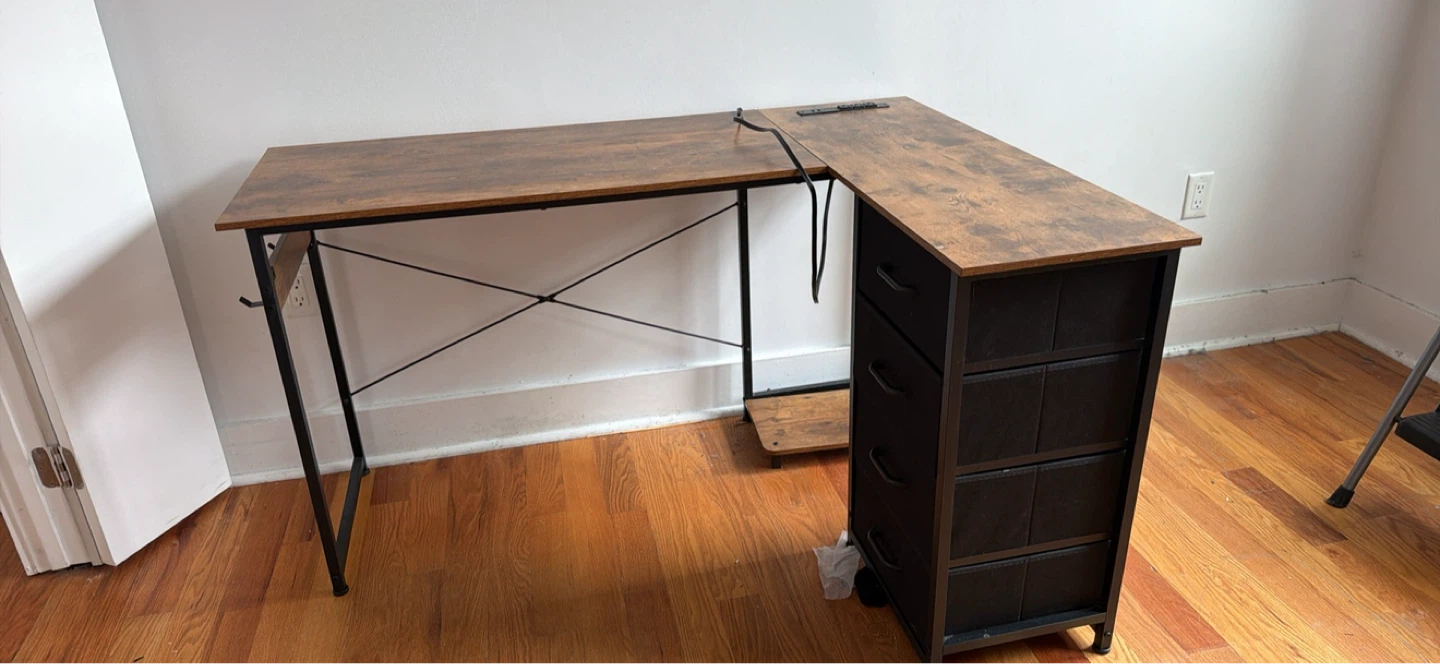 Rustic Industrial Computer Desk with 4 Drawers - photo 2