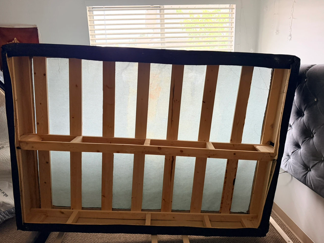 Grey Velvet Tufted Headboard and Bed Frame - photo 2