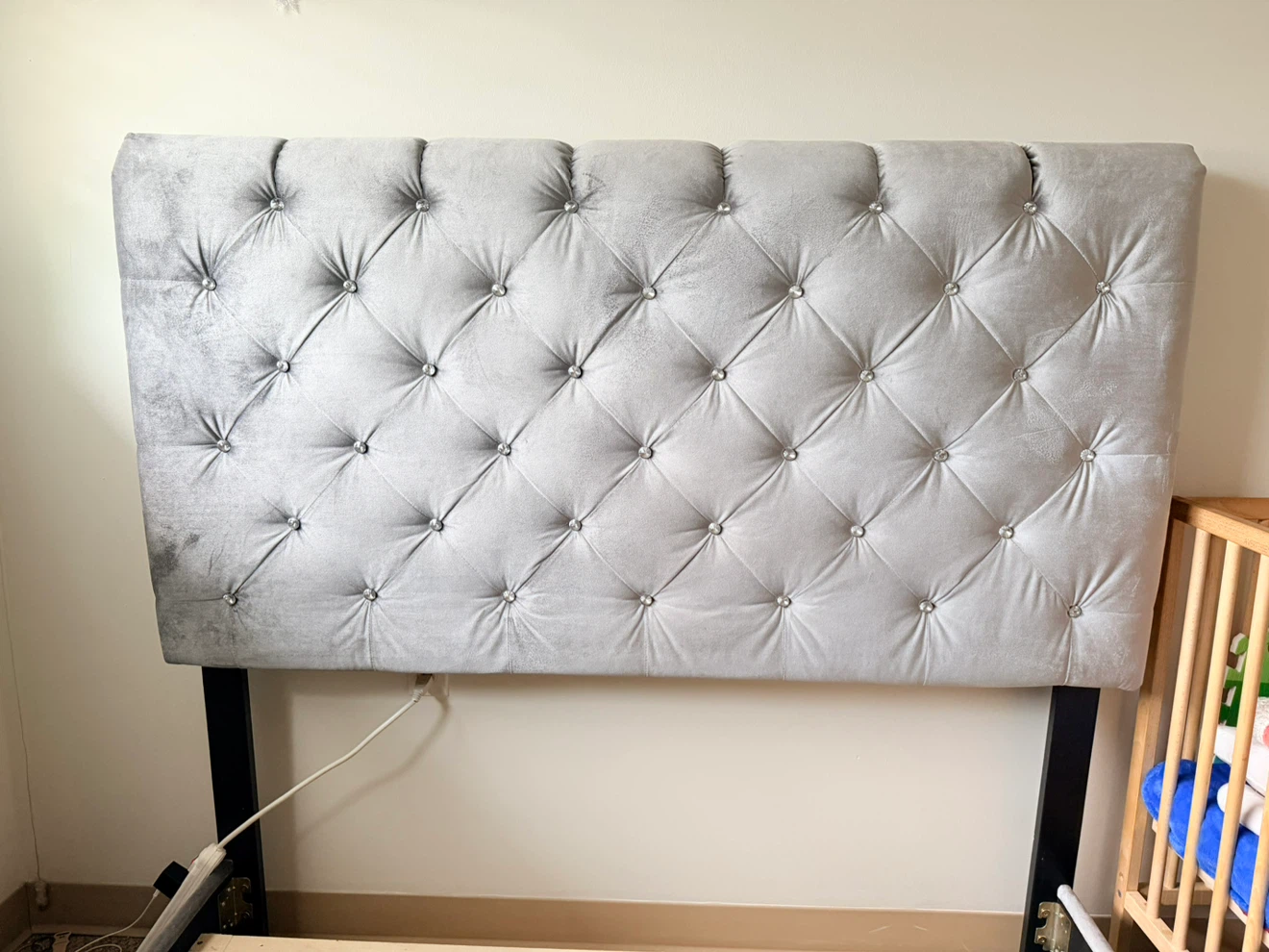 Grey Velvet Tufted Headboard and Bed Frame - photo 5