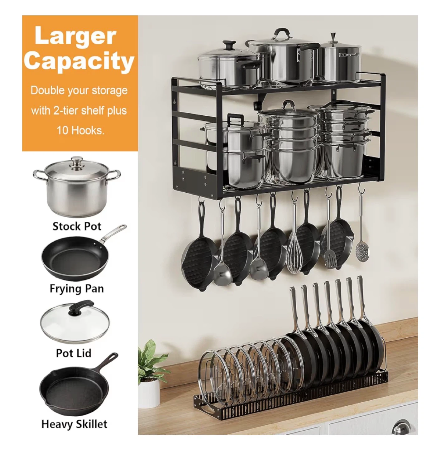 Multifunctional Wall Mount Pot Rack Organizer - photo 2