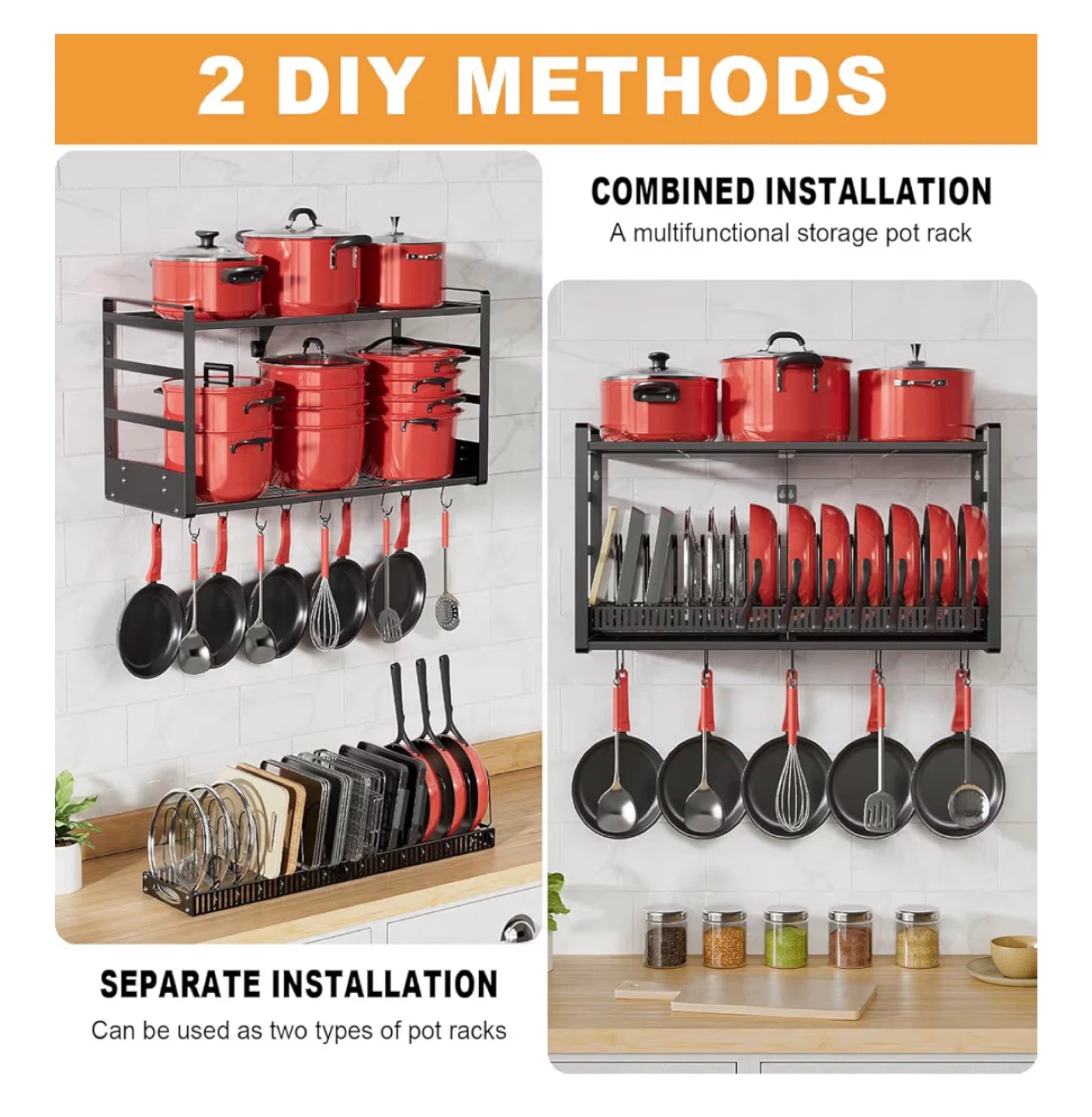 Multifunctional Wall Mount Pot Rack Organizer