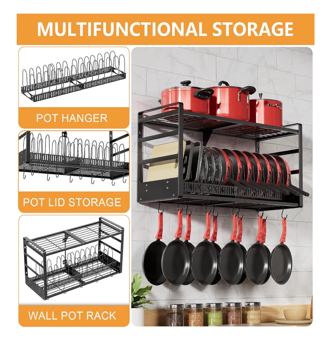 Multifunctional Wall Mount Pot Rack Organizer - photo 4