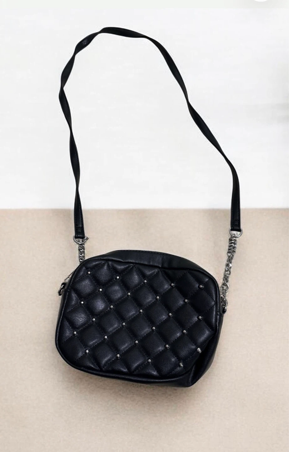 Black Quilted Studded Crossbody Bag