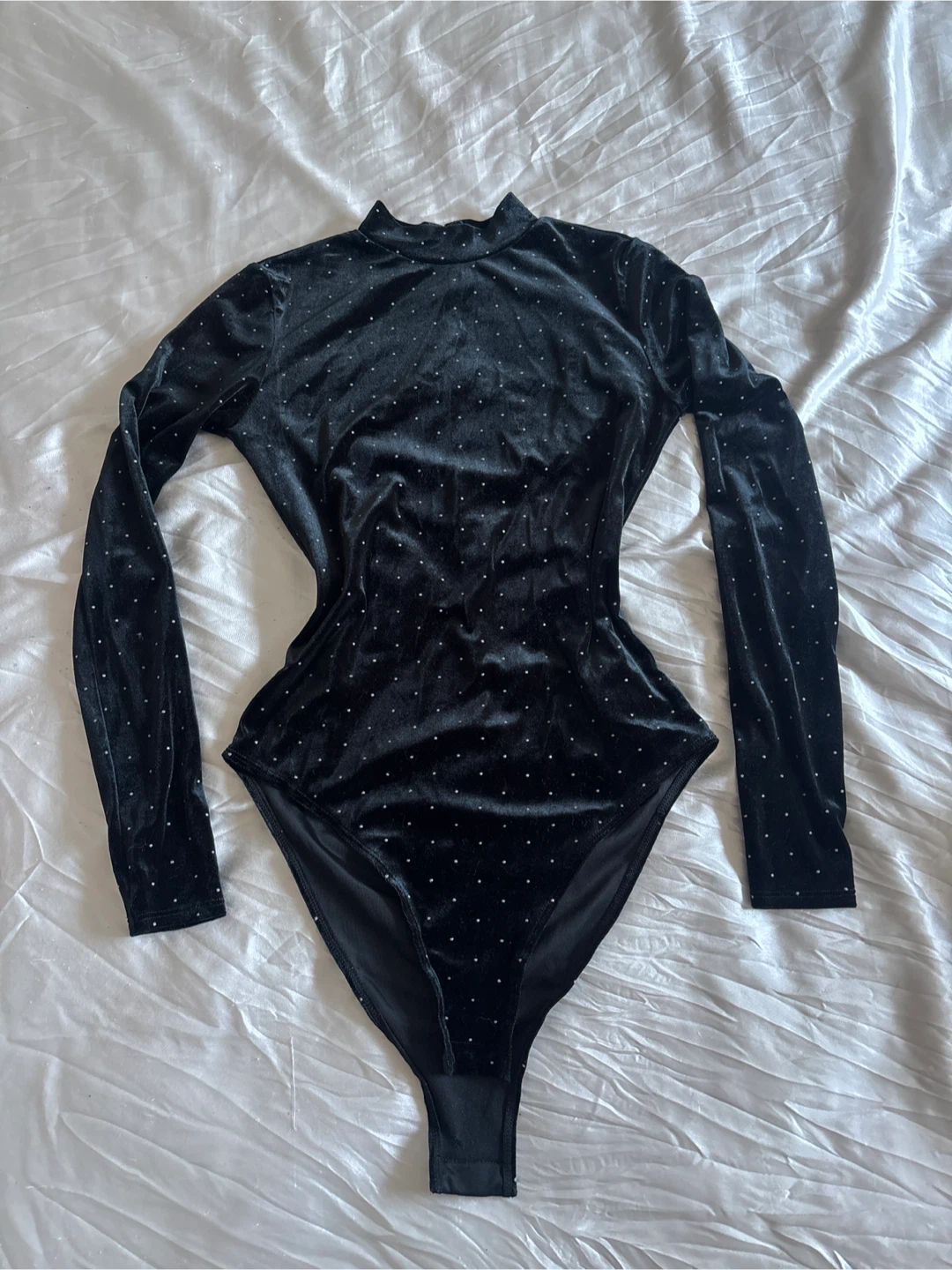 Vintage Divided H&M Black Velvet Bodysuit with Sparkles - Size S