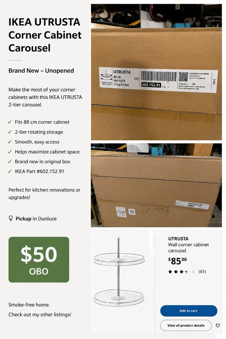 NEW IKEA UTRUSTA Wall Corner Cabinet Carousel (Lazy Susan) - photo 2