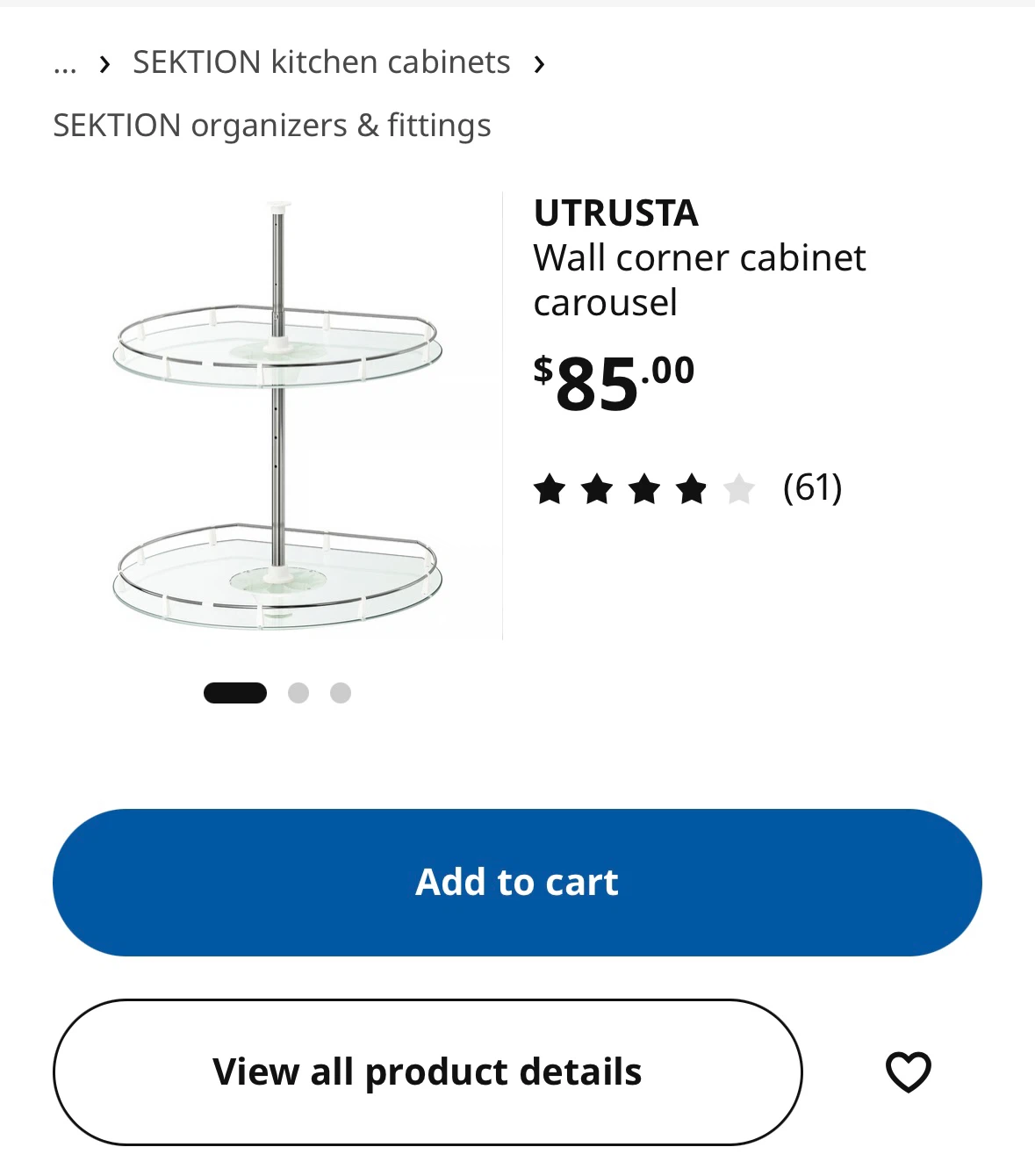 NEW IKEA UTRUSTA Wall Corner Cabinet Carousel (Lazy Susan)