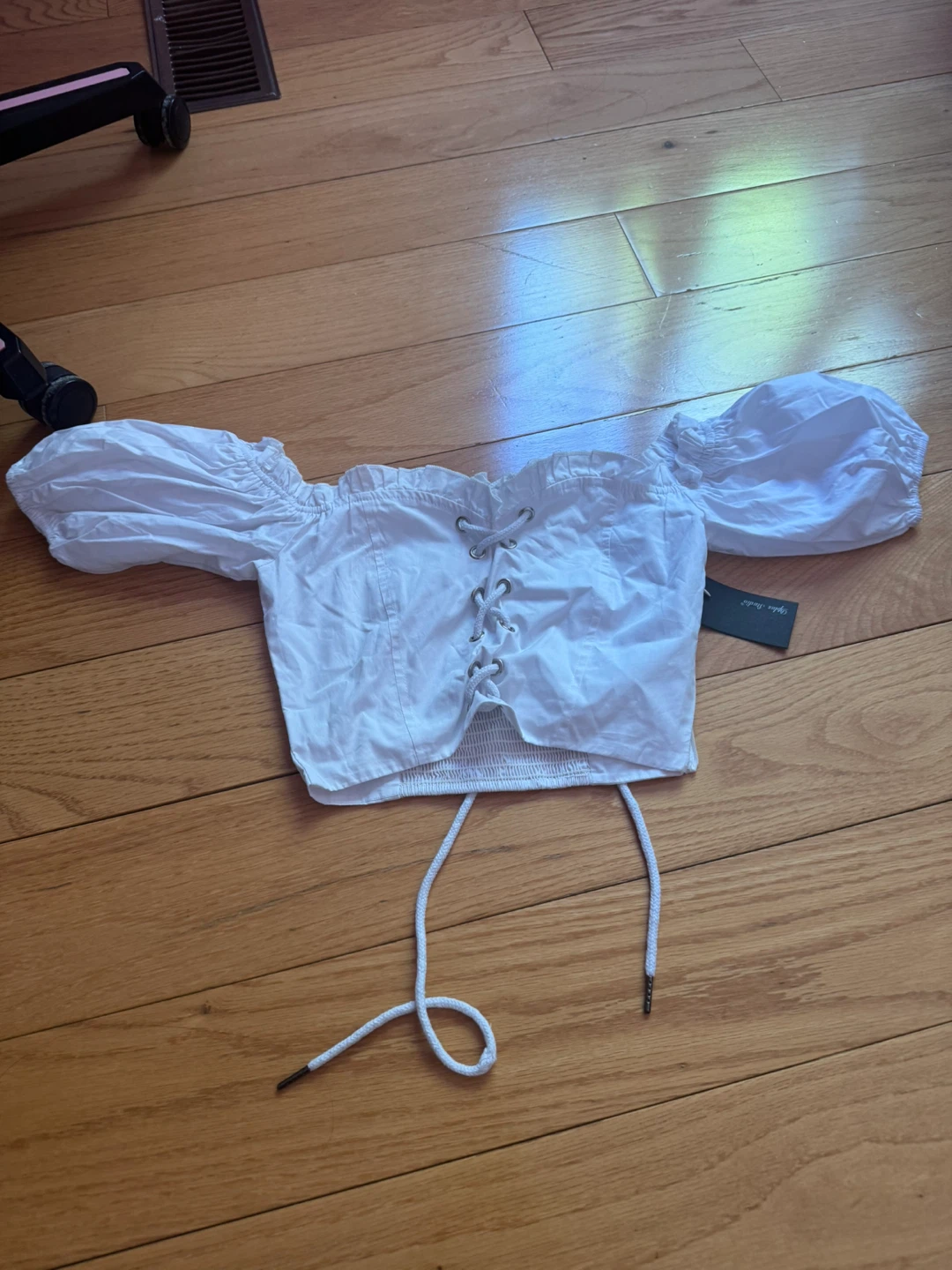 Dplus Studio White Lace-Up Crop Top