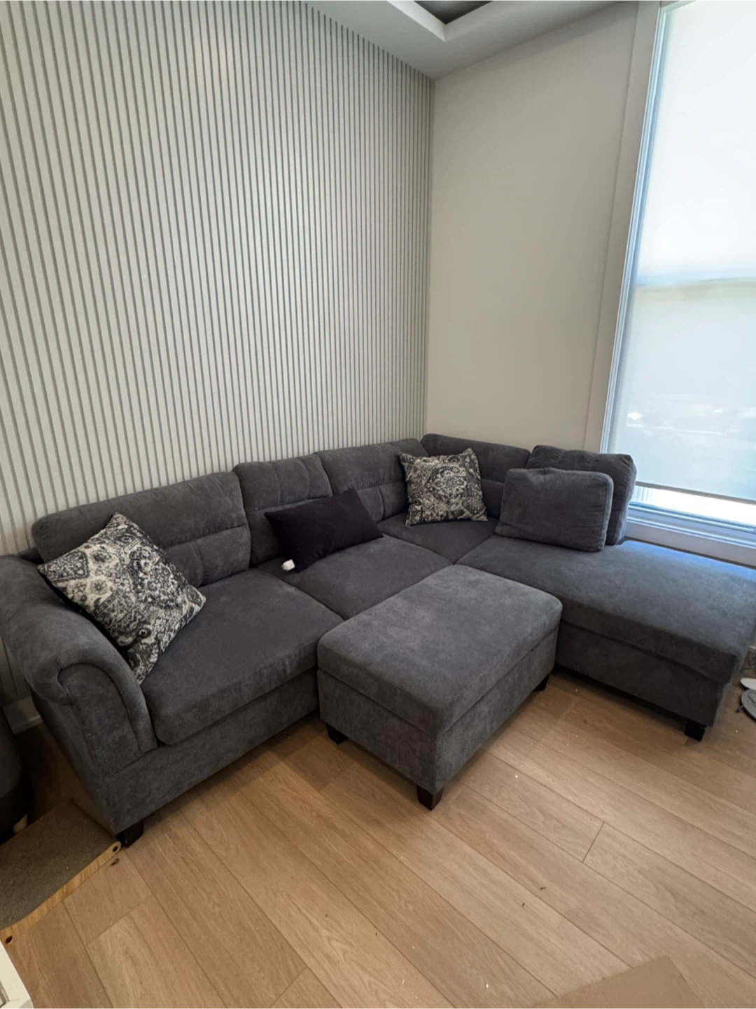 Dark Grey Sectional Sofa with Ottoman