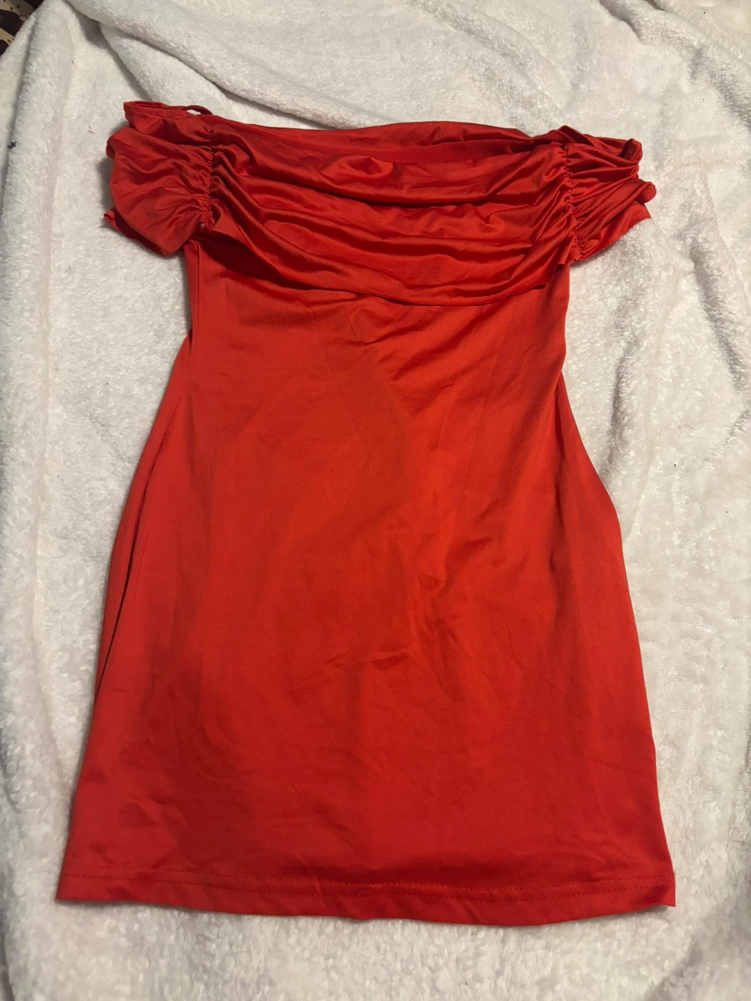 Red Off-the-Shoulder Ruched Dress
