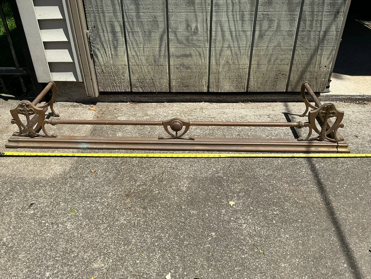 Antique Fireplace Fender with Ornate Brass Details