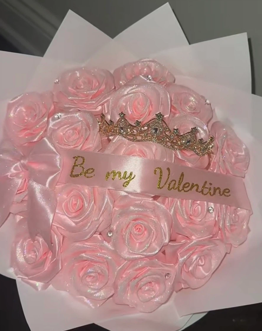 Pink Rose Bouquet with Tiara