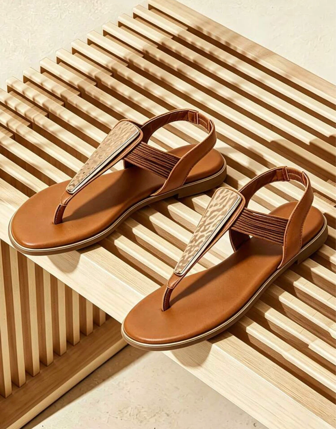 Women's Brown Elastic Strap Flat Sandals - photo 3