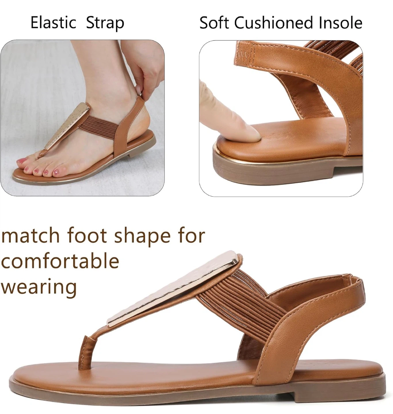 Women's Brown Elastic Strap Flat Sandals - photo 5