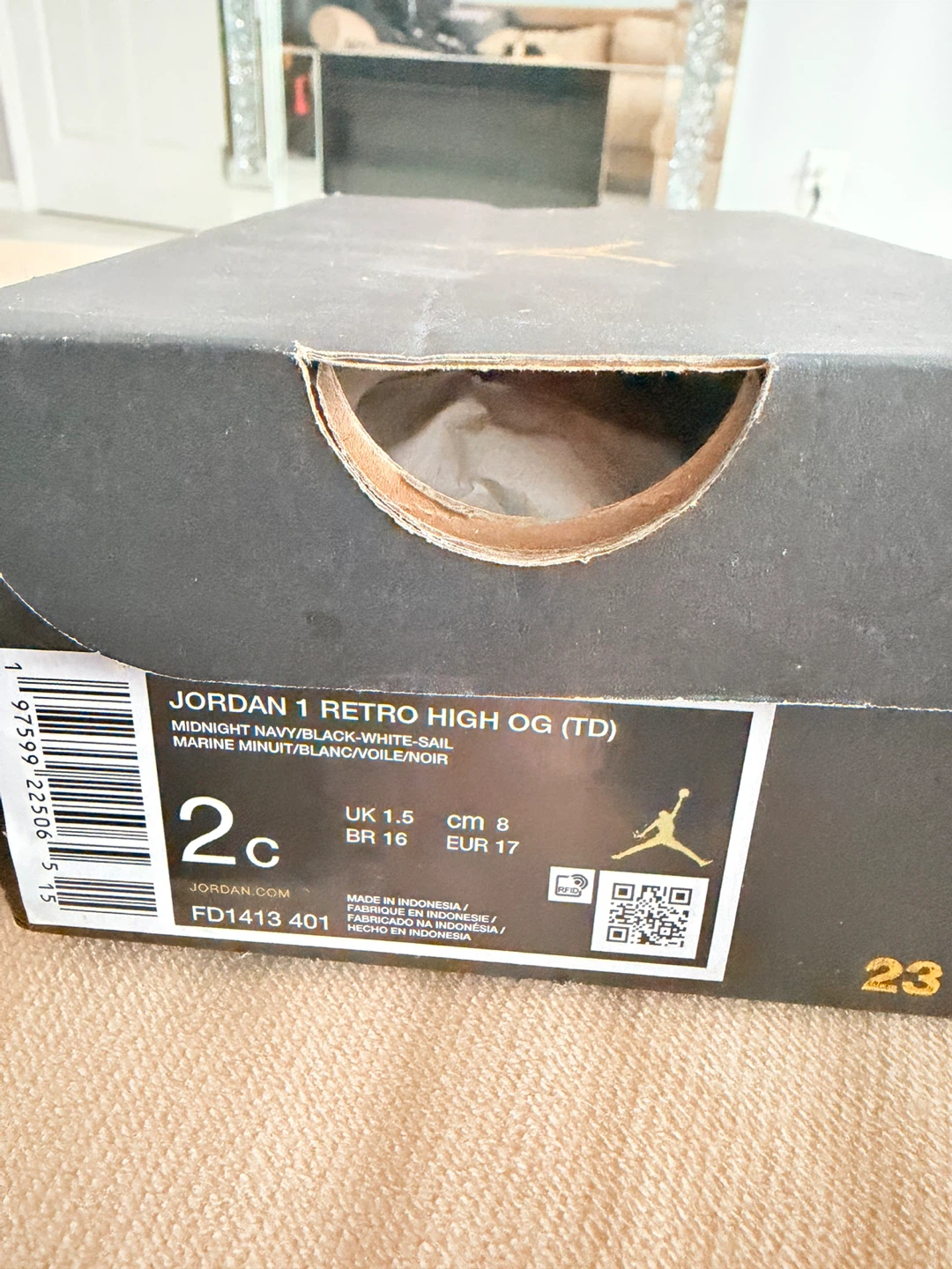 Jordan 1 Retro High OG (TD) Midnight Navy Sneakers Size 2C - photo 3