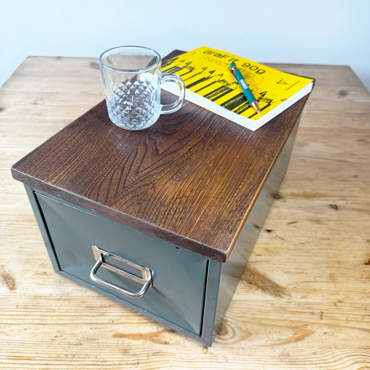 Vintage Metal Filing Cabinet with customized wood top