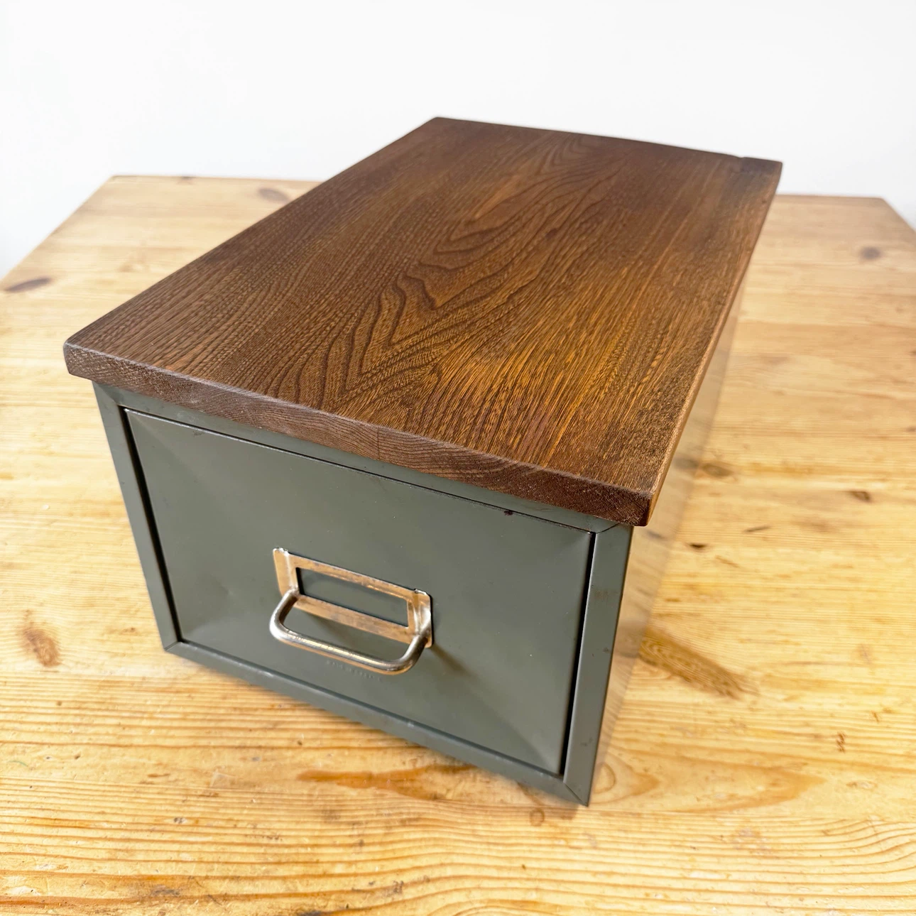 Vintage Metal Filing Cabinet with customized wood top - photo 2