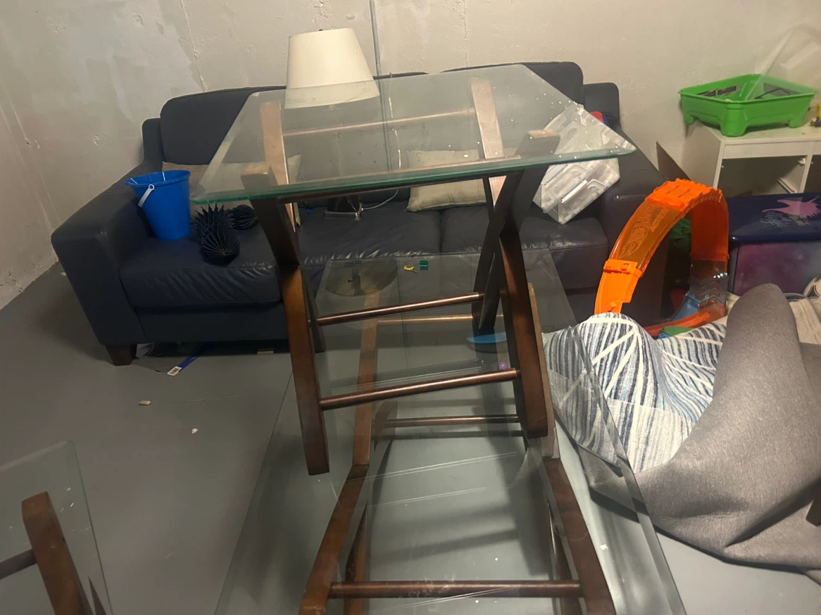 Glass Top Side Table with Wooden Frame