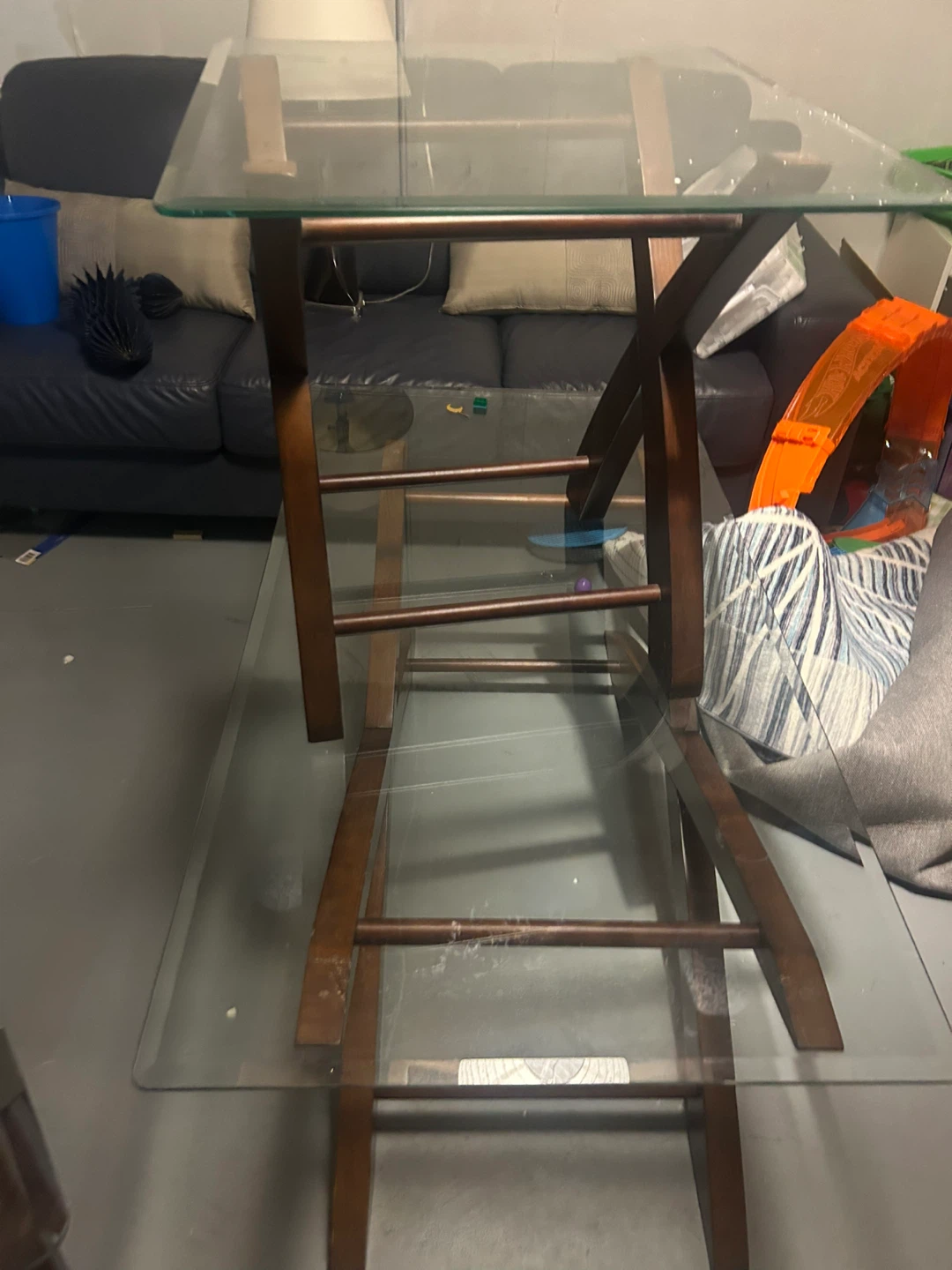 Glass Top Side Table with Wooden Frame - photo 2